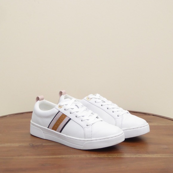 Ted Baker Shoes - Ted Baker Womens Baily Sneakers Lace Up White Leather Webbing Stripe Size 6